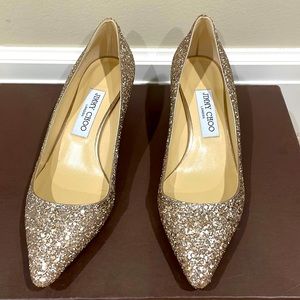 Jimmy Choo gold glitter Romy kitten heels. NWOB